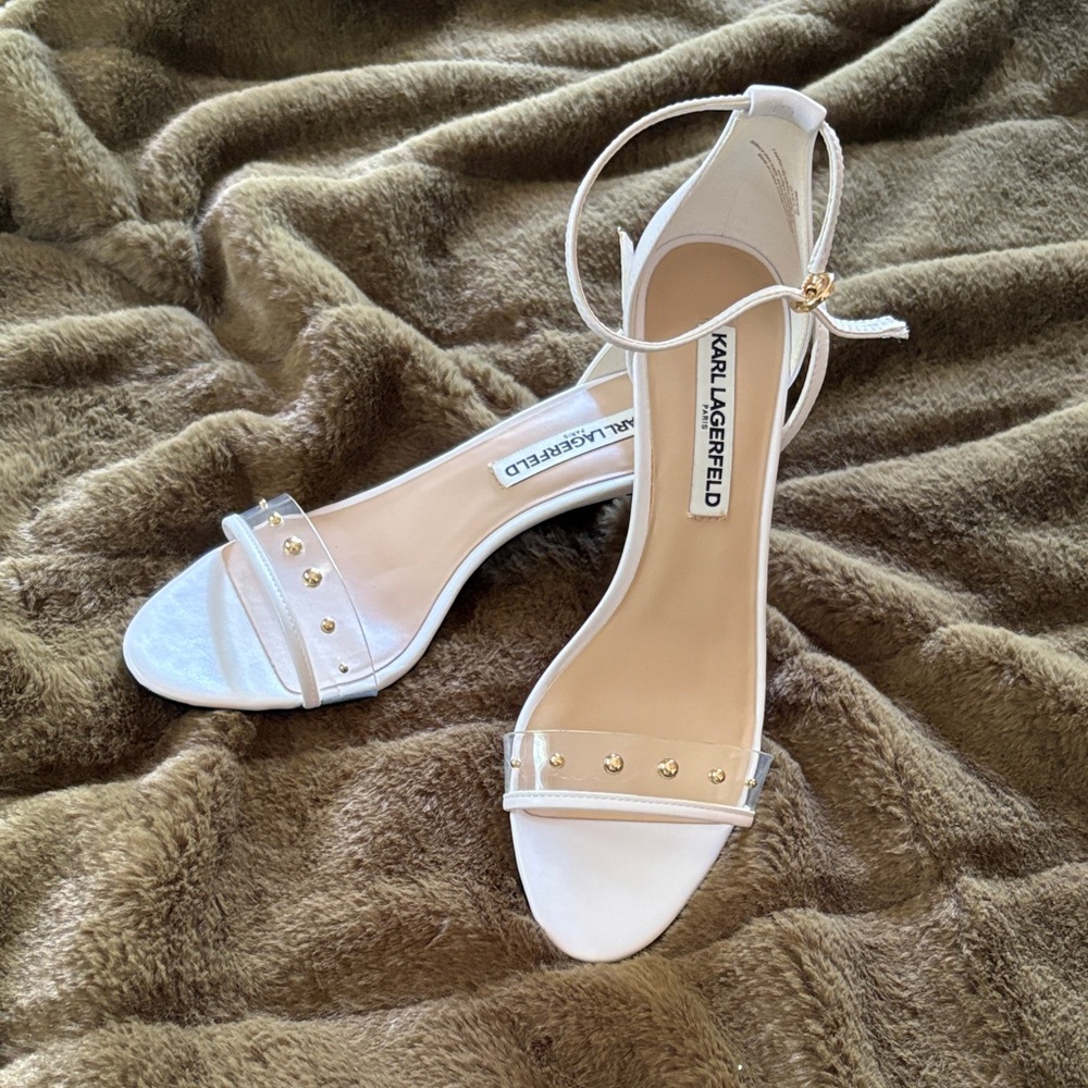 Karl Lagerfeld White Ankle-Strap Stud Sandals